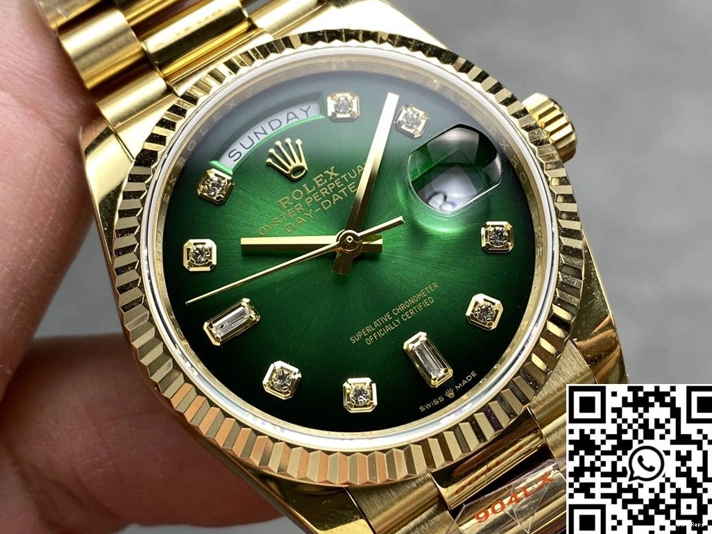 Date Yellow Green Dial Tungsten Gold Factory M128238-0069 Rolex QF Day 36mm Steel v5 0427